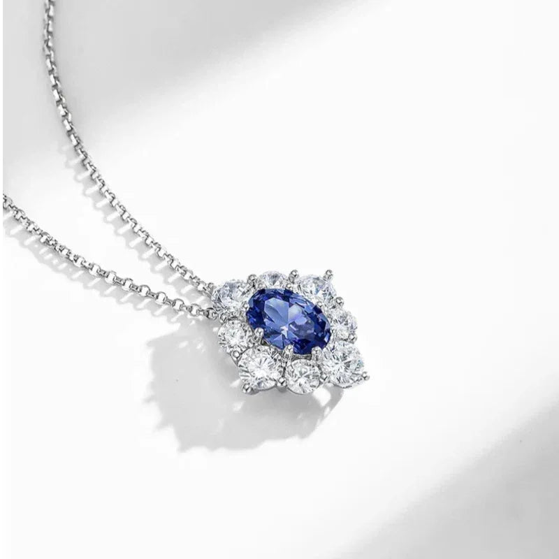 Tanzanite Diamond Pendant Necklace S925 Silver Women's - OOAKB