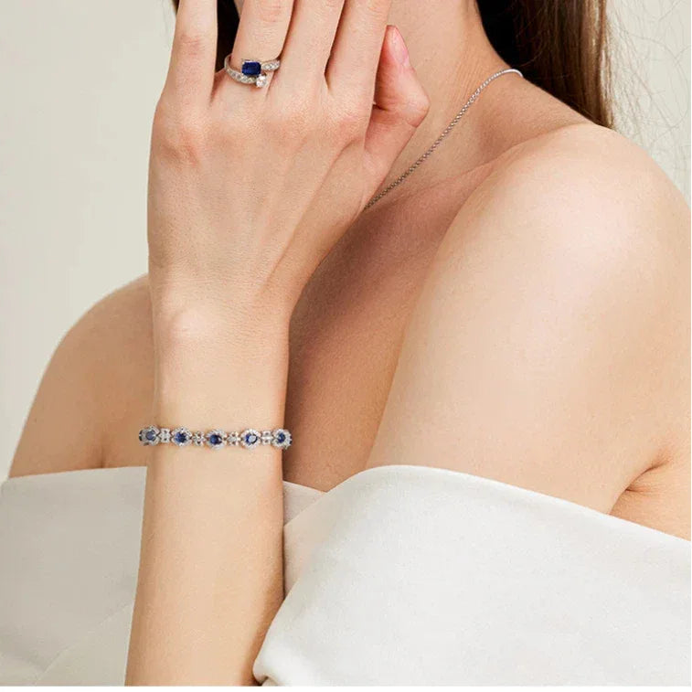 Sapphire Inlaid Diamond Link Light Luxury Bracelet - OOAKB