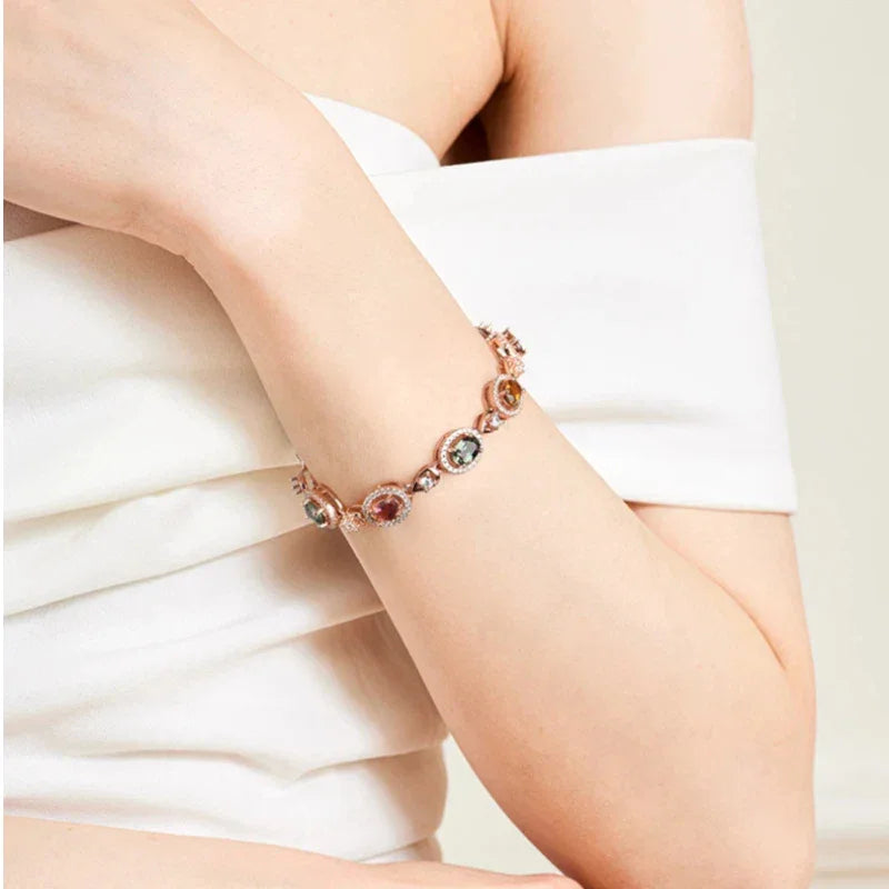 Colored Tourmaline Bracelet S925 Silver Women's Style - OOAKB