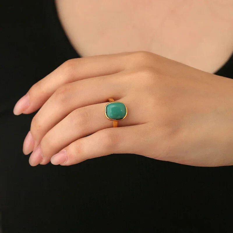 Turquoise Egg-Shaped S925 Silver Open Ring - OOAKB