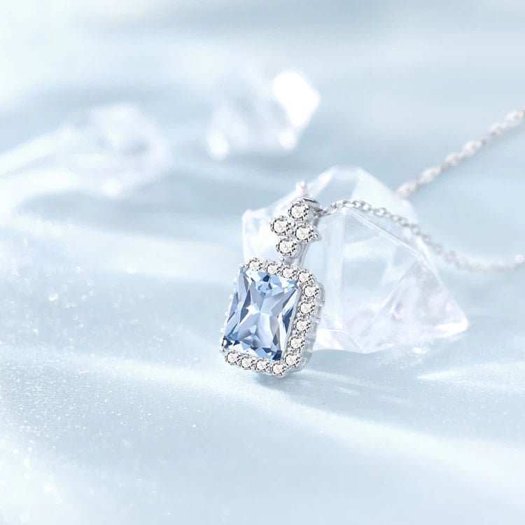 Blue Topaz S925 Silver Square Candy Necklace