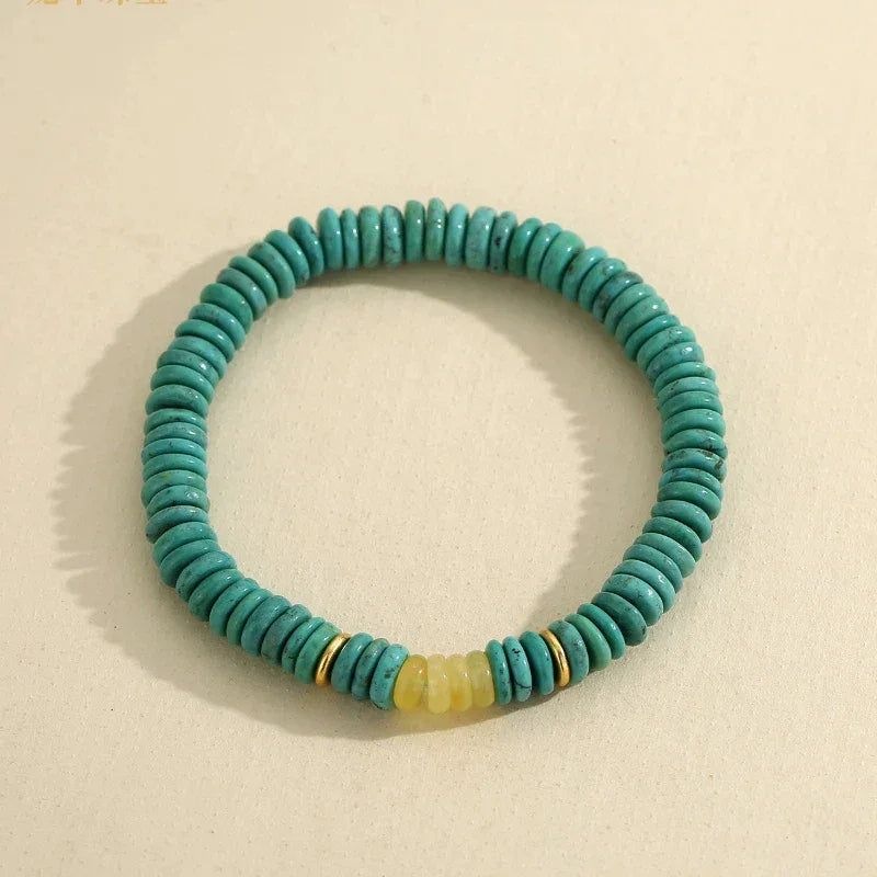 Natural Turquoise Abacus Bead & Beeswax Luxury Bracelet - OOAKB