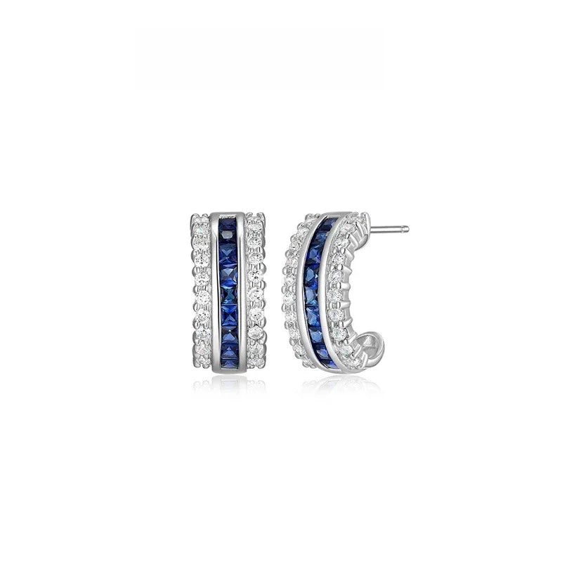Sapphire S925 Silver C-Shape Earrings - OOAKB