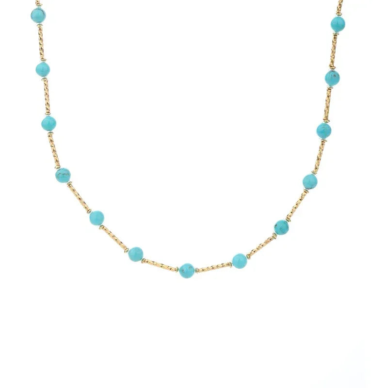 Turquoise Round Bead Starry Sky S925 Silver Necklace - OOAKB