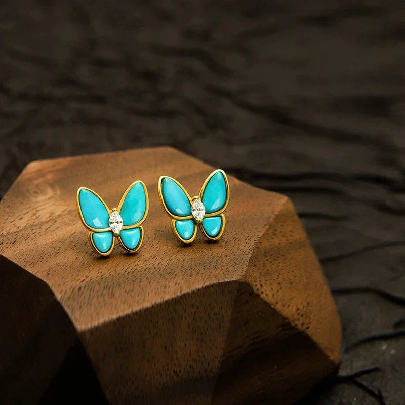 Natural Turquoise Butterfly Earrings - OOAKB