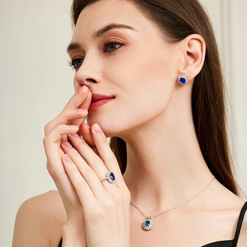 Sapphire Four-Prong Ring S925 Silver Women's Style - OOAKB