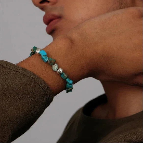 S925 Silver Turquoise Beaded Bracelet Unisex - OOAKB