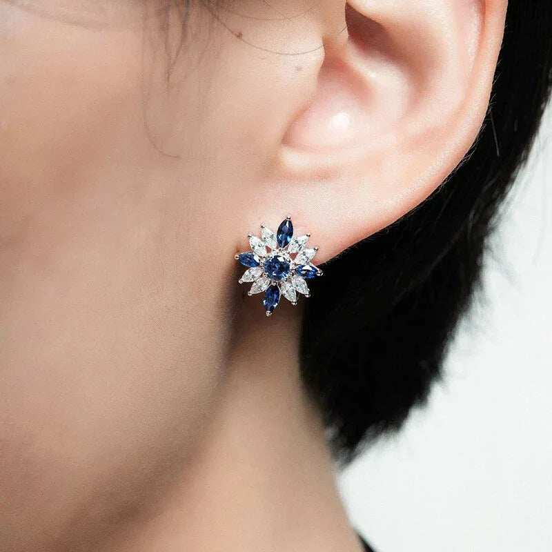 Sapphire S925 Silver Snowflake Shape Earrings - OOAKB