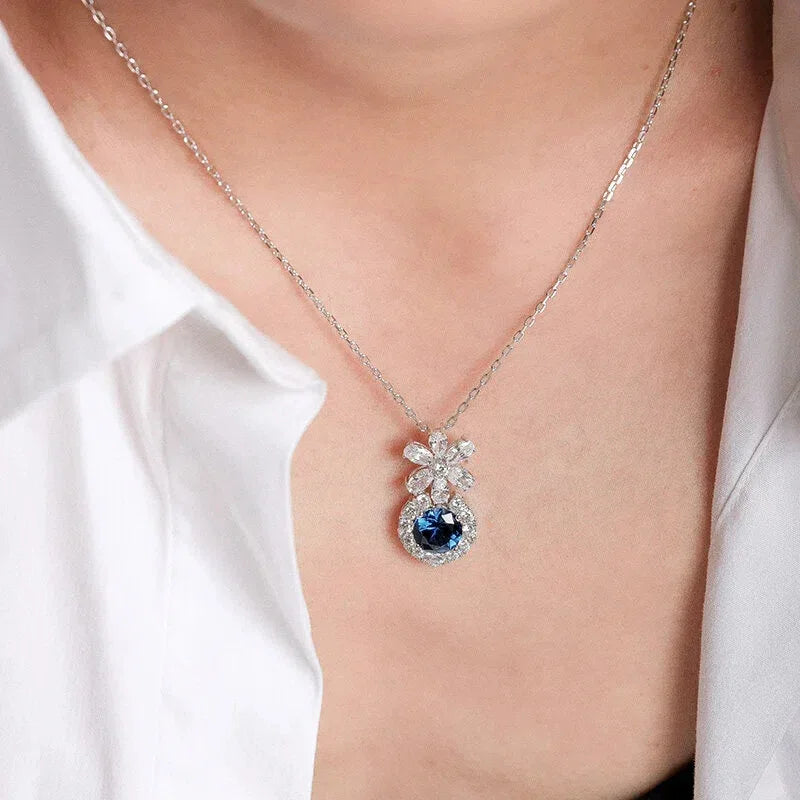 Sapphire S925 Silver Rhodium-Plated Daisy Full-Zircon Collarbone Chain - OOAKB