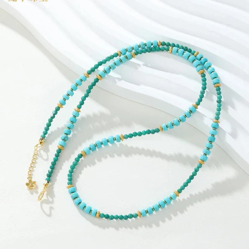 Natural Turquoise Straight-Cut & Round Bead Luxury Necklace - OOAKB