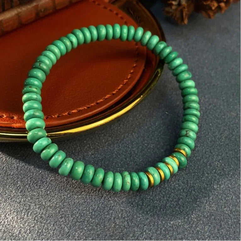 Turquoise Straight-Cut Abacus Bead Adjustable Bracelet - OOAKB