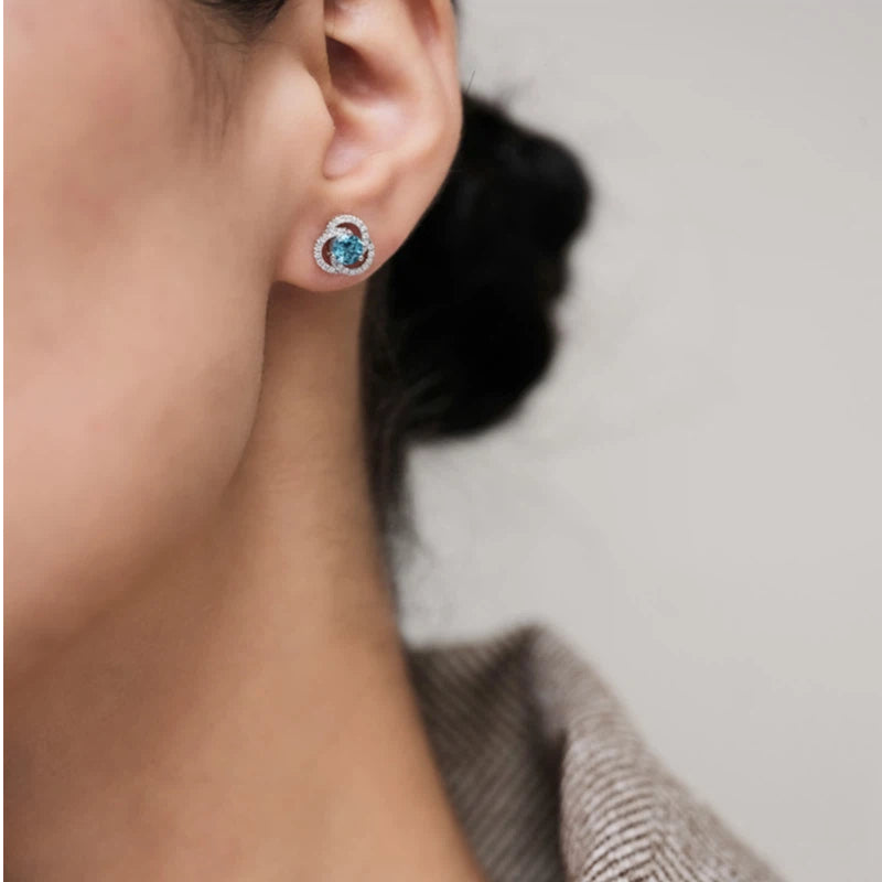 Topaz S925 Rhodium Plated Semi-Circle Earrings