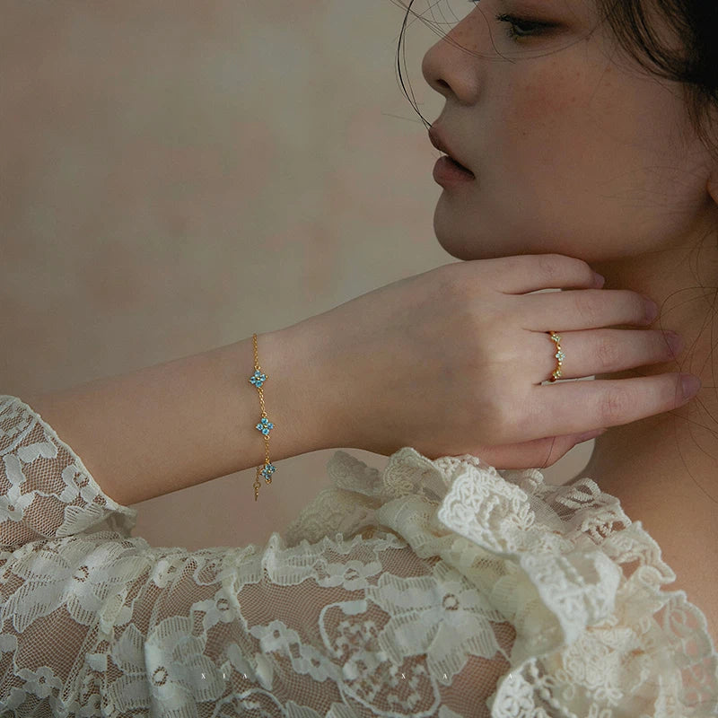 Topaz S925 Silver Four-Leaf Clover Adjustable Bracelet