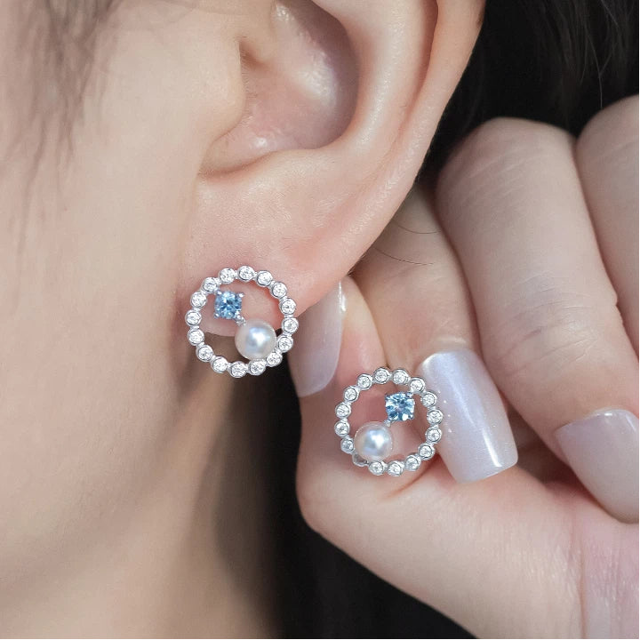Blue Topaz S925 Silver Saltwater Pearl Earrings