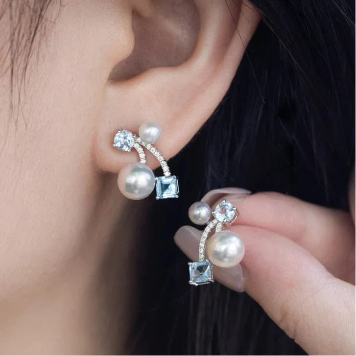 Topaz S925 Silver Saltwater Pearl Earrings - OOAKB