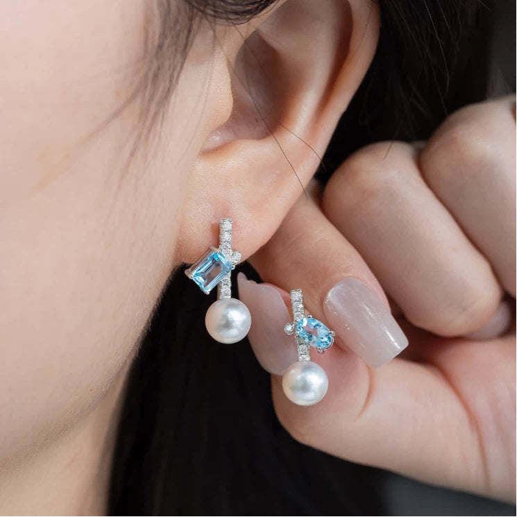 Blue Topaz S925 Silver Saltwater Pearl Earrings