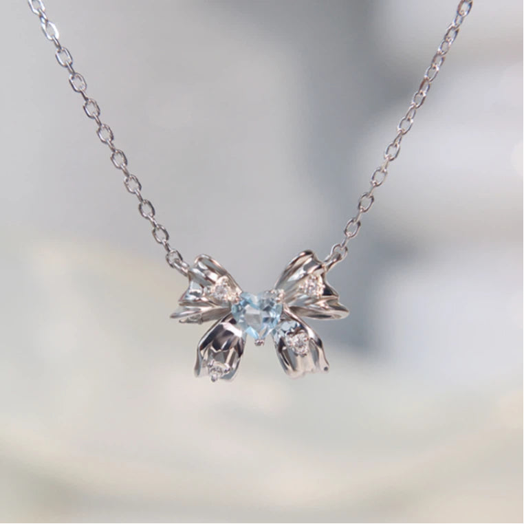 Topaz S925 Silver Bowknot Pearl Necklace