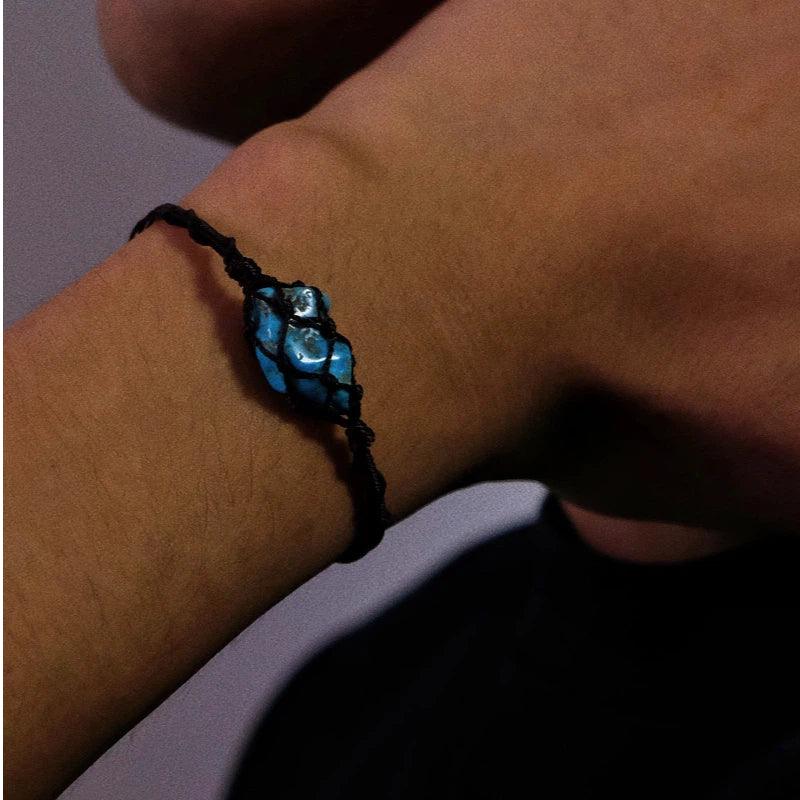 Silver Irregular Turquoise Handmade Braided Bracelet - OOAKB