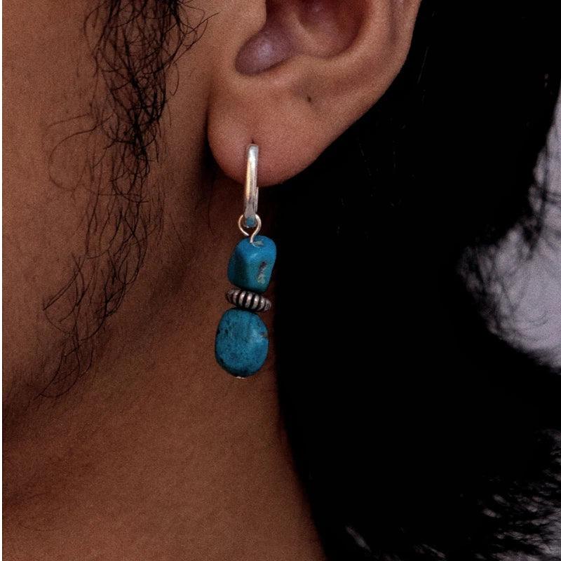Silver Turquoise Earrings Unisex - OOAKB