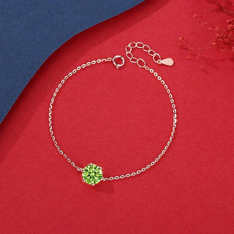 Natural Peridot Six-Claw Engravable Luxury Silver Bracelet - OOAKB