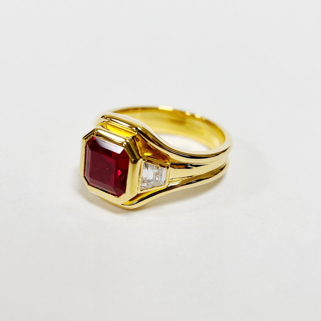S925 Silver Plated 18K Gold Three-Stone Ruby Ring