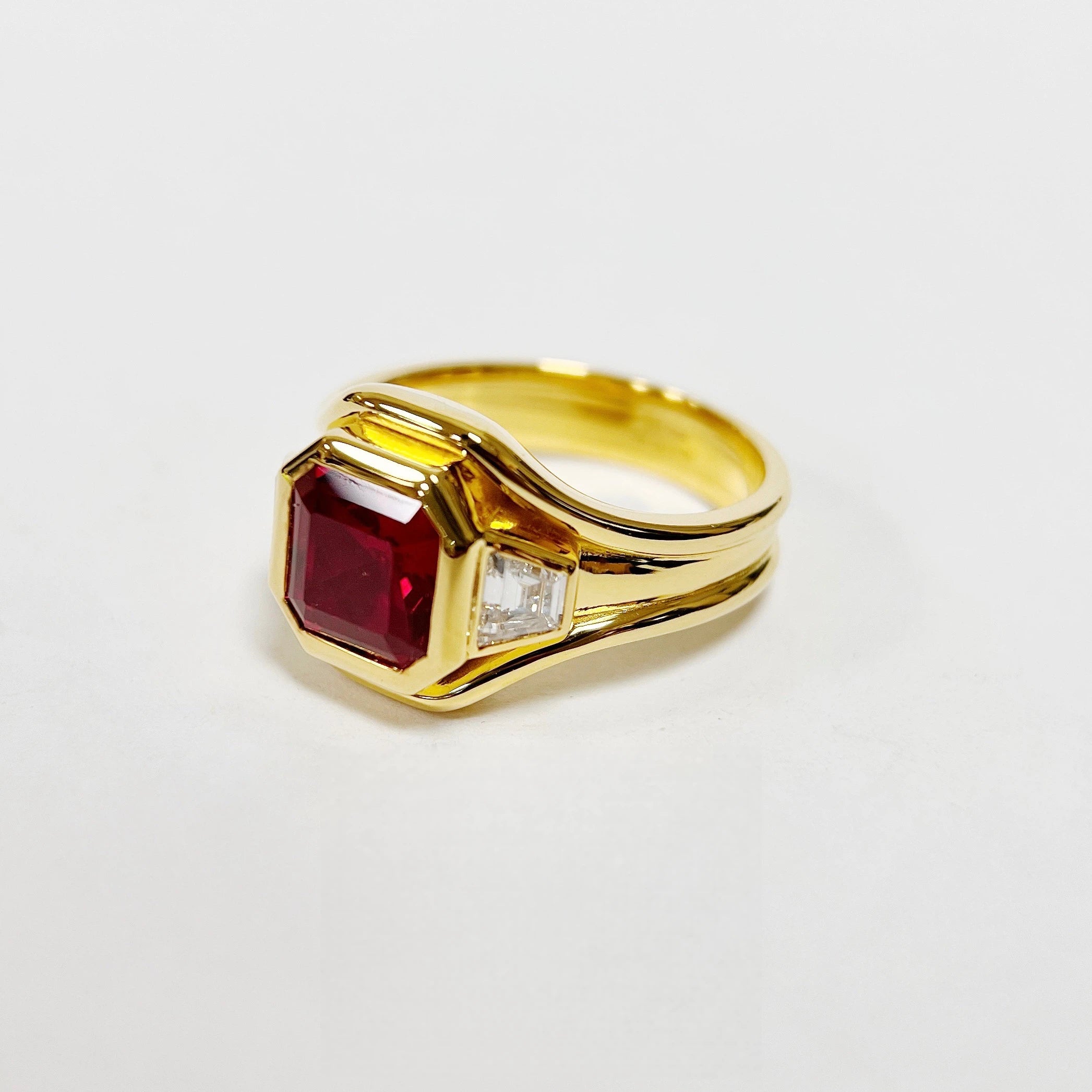 S925 Silver Plated 18K Gold Three-Stone Ruby Ring