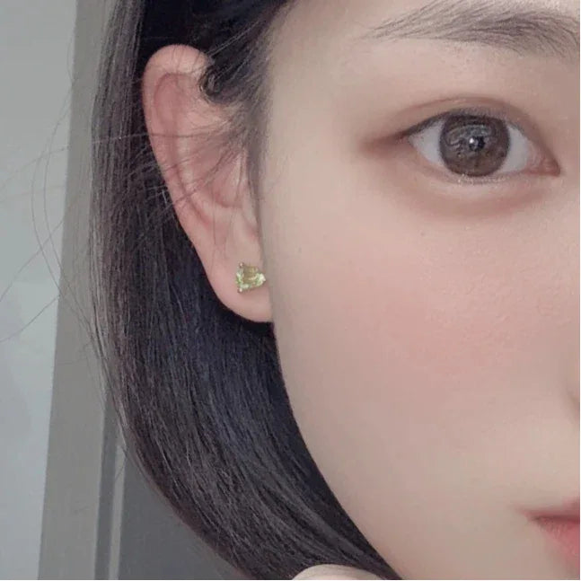 Natural Peridot Heart-Shaped Luxury Silver Earrings - OOAKB