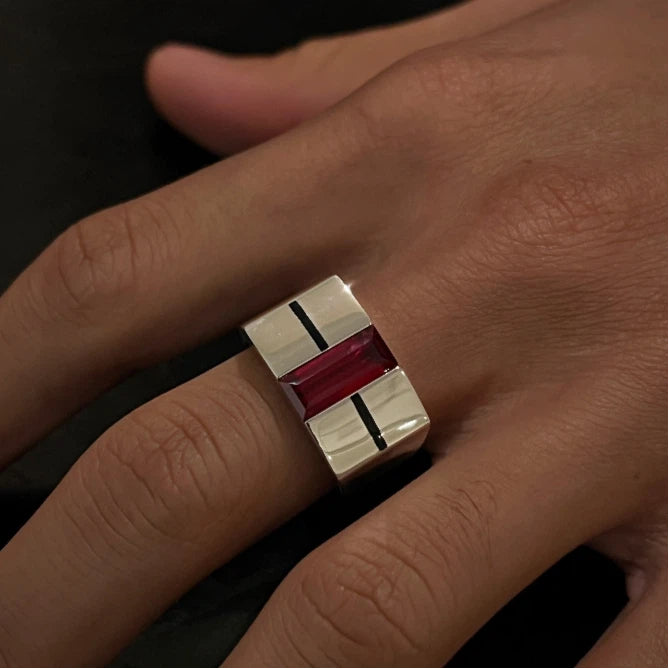 18K White Gold Lab-Grown Ruby Unisex Ring