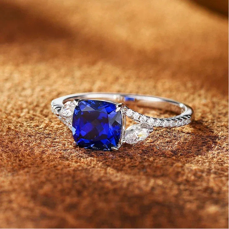 Sapphire S925 Silver Princess Cut Ring - OOAKB
