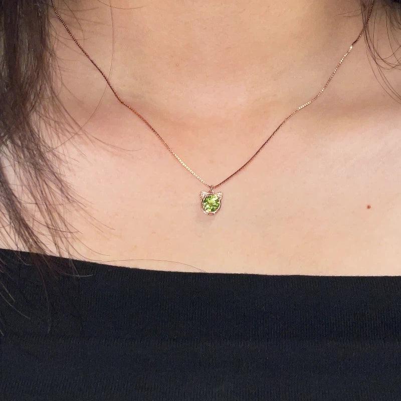 Natural Peridot Cat Luxury Collar Necklace - OOAKB
