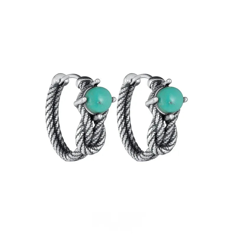 Silver Retro Vintage Knotted Turquoise Ear Cuffs - OOAKB