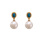 Blue Opal S925 Silver Pearl Vintage Earrings