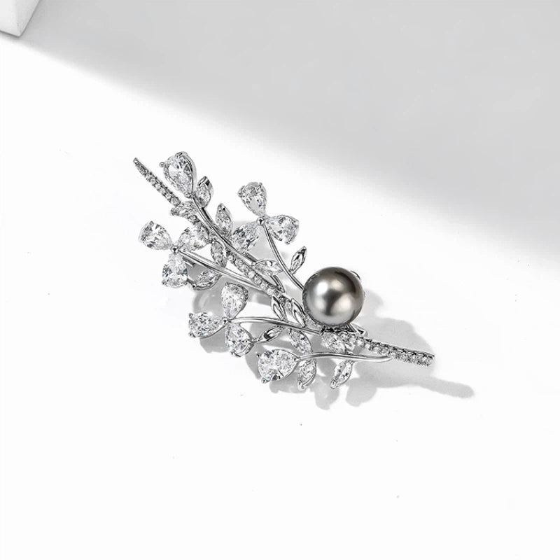 Black Pearl Vine Brooch S925 Silver Women's Style