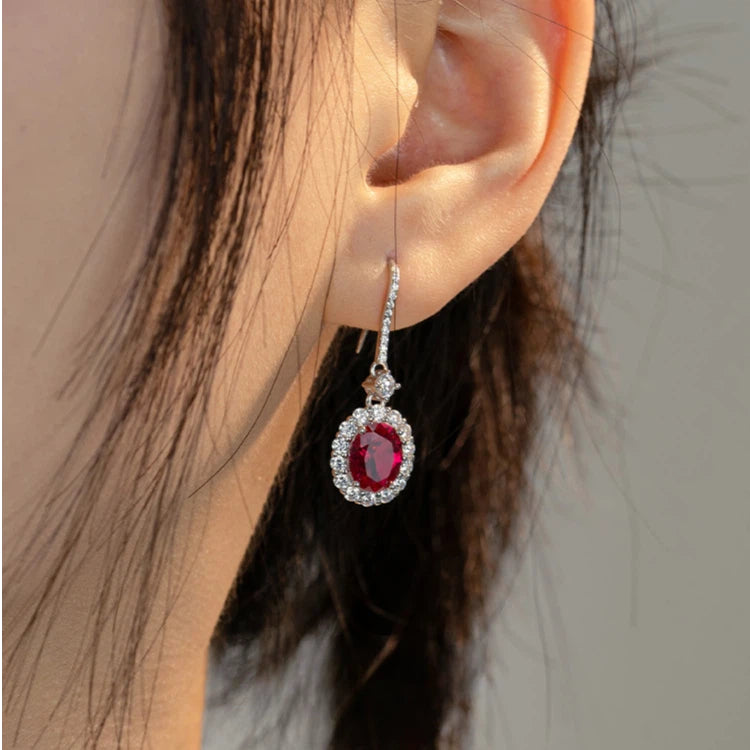 Ruby Earrings S925 Silver Drop Earrings