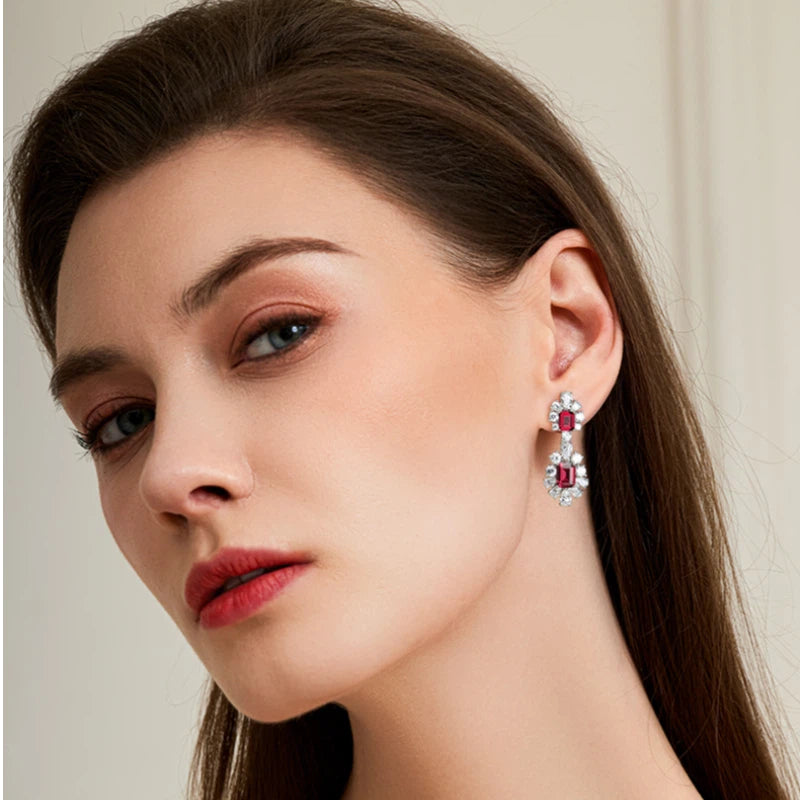 Ruby Brilliant Earrings S925 Silver Women's Style