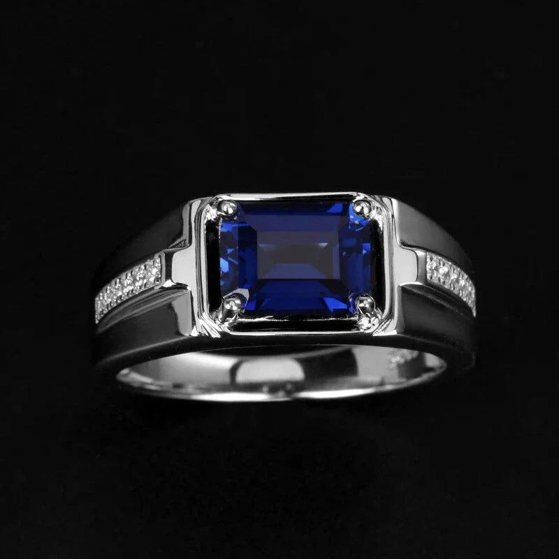 S925 Silver Sapphire Ring Unisex Minimalist Band - OOAKB