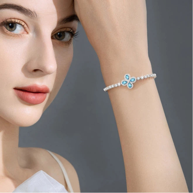 London Blue Topaz S925 Silver Four-Leaf Clover Bracelet