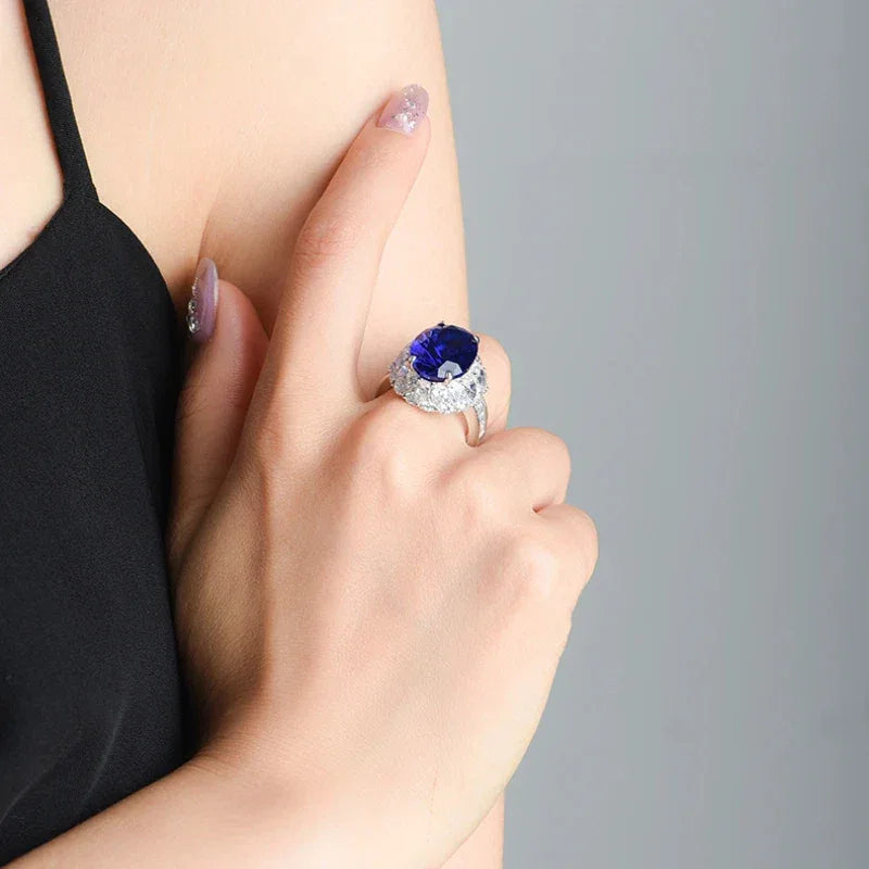 Royal Sapphire Pigeon Egg Ring S925 Silver Women's Style - OOAKB