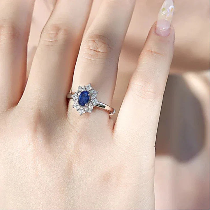 Sapphire S925 Silver Snowflake Shape Ring - OOAKB