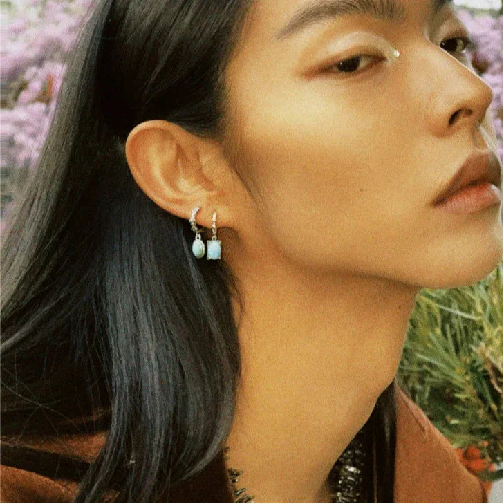 Silver Turquoise Retro Dangle Earrings - OOAKB