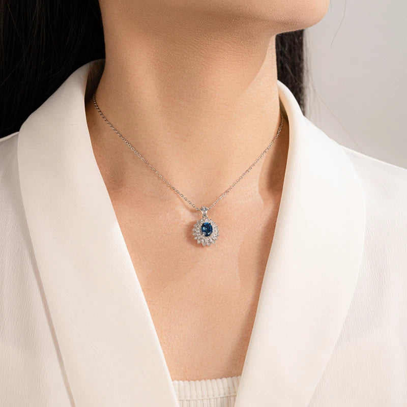 Topaz Full-Diamond Pigeon Egg Necklace S925 Silver Women's Style