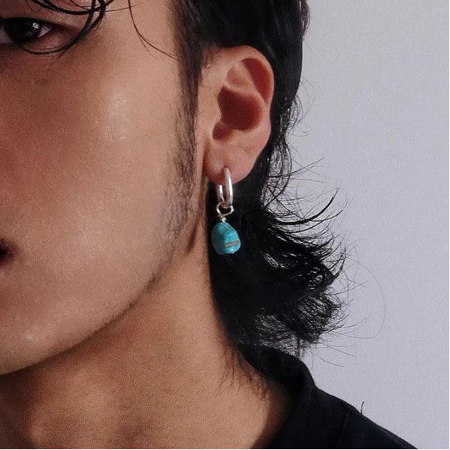 S925 Silver Blue Turquoise Irregular Dangle Earrings - OOAKB