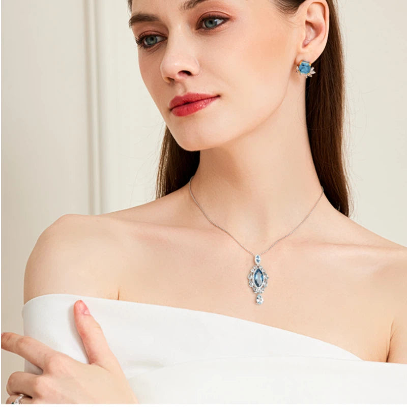 London Blue Topaz Necklace Women's Style S925 Silver