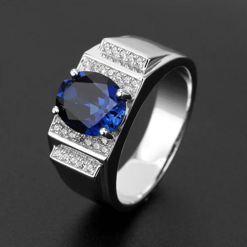 Silver Plated Gold Sapphire Men's Ring 3.45ct - OOAKB