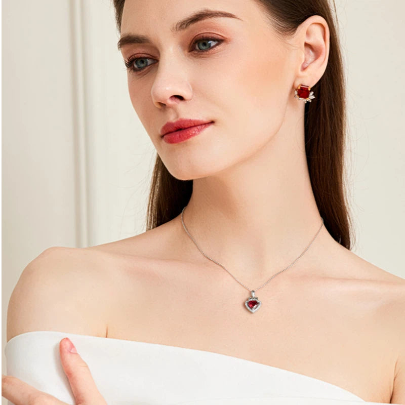 Ruby Heart Collar Necklace S925 Silver Women's Style