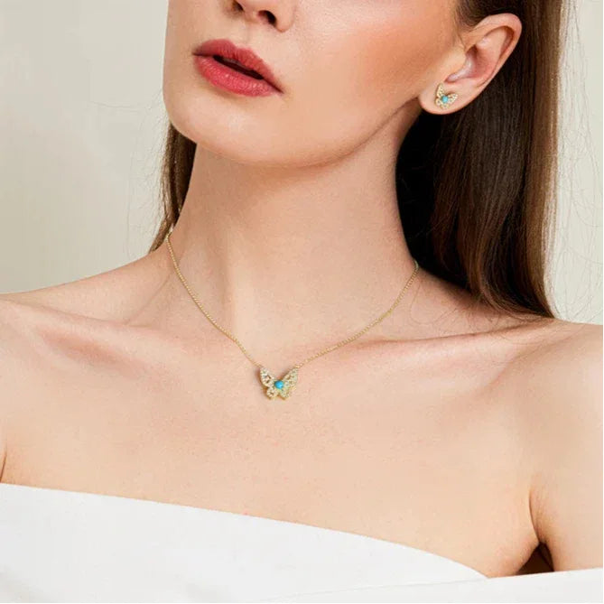 Lucky Butterfly Natural Turquoise Butterfly Necklace - OOAKB