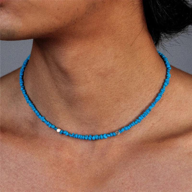 Silver Irregular Turquoise Beaded Necklace - OOAKB