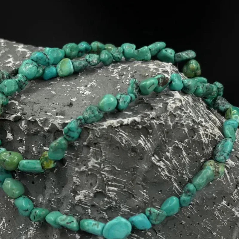 S925 Silver Natural Irregular Turquoise Beaded Necklace - OOAKB