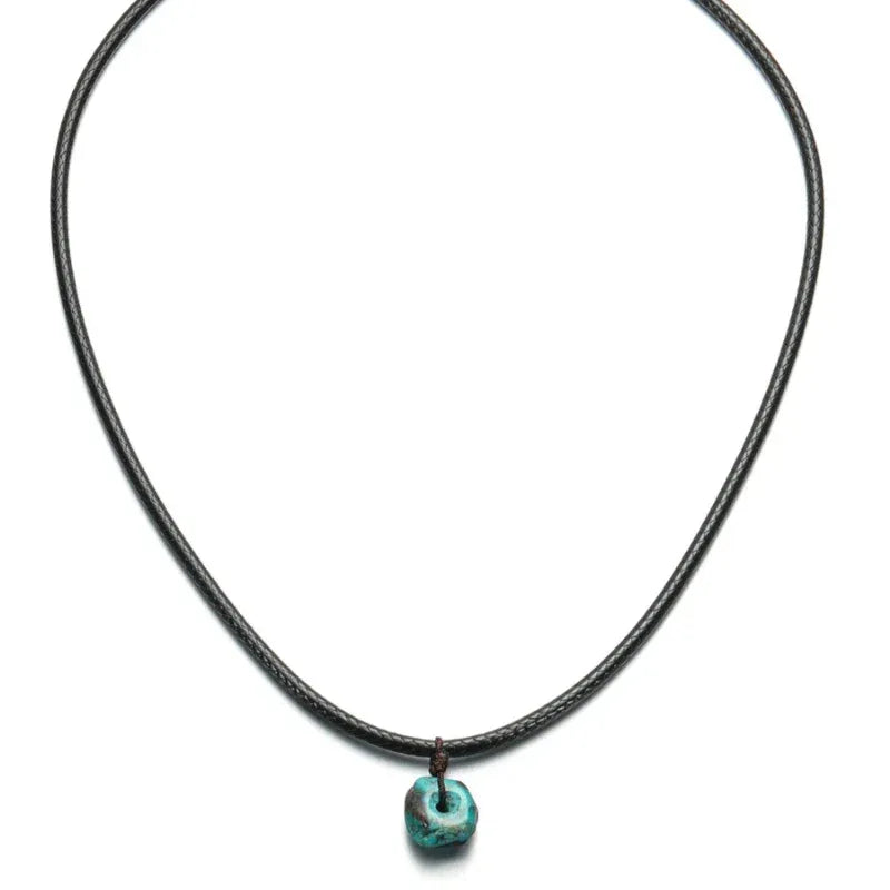 Black Cord Turquoise Pendant Necklace Unisex - OOAKB