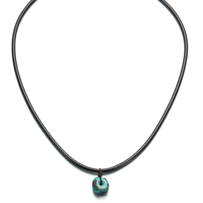 Black Cord Turquoise Pendant Necklace Unisex